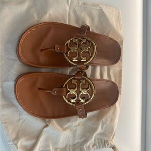 Tory Burch Tan Sandals with Gold Logo